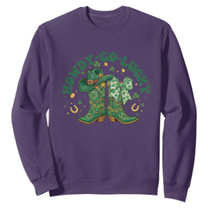 Howdy Go Lucky Sweatshirt Green Cowboy Boots St Patrick's Day TS14 Purple Print Your Wear
