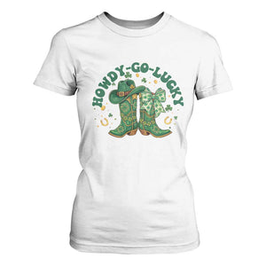 Howdy Go Lucky T Shirt For Women Green Cowboy Boots St Patrick's Day TS14 White Print Your Wear