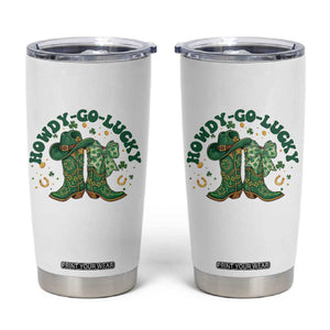 Howdy Go Lucky Tumbler Cup Green Cowboy Boots St Patrick's Day TS14 White Print Your Wear