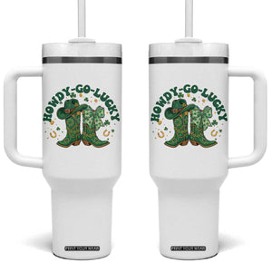 Howdy Go Lucky Tumbler With Handle Green Cowboy Boots St Patrick's Day TS14 One Size: 40 oz White Print Your Wear