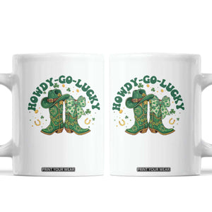 Howdy Go Lucky Coffee Mug Green Cowboy Boots St Patrick's Day TS14 White Print Your Wear