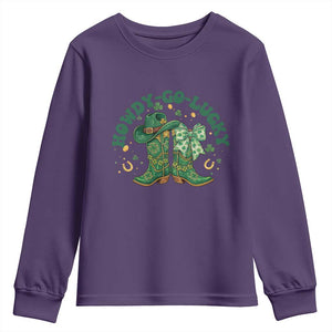 Howdy Go Lucky Youth Sweatshirt Green Cowboy Boots St Patrick's Day TS14 Purple Print Your Wear