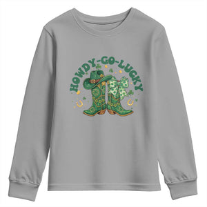 Howdy Go Lucky Youth Sweatshirt Green Cowboy Boots St Patrick's Day TS14 Sport Gray Print Your Wear