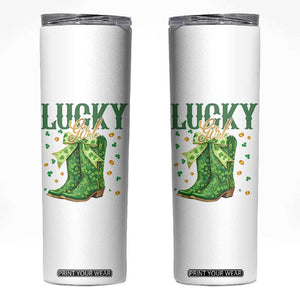 Cowboy St Patrick's Day Skinny Tumbler Lucky Girl Boots TS14 White Print Your Wear