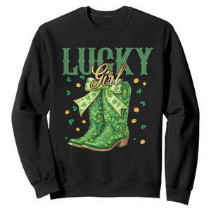 Cowboy St Patrick's Day Sweatshirt Lucky Girl Boots TS14 Black Print Your Wear