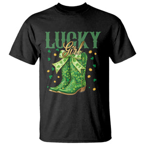 Cowboy St Patrick's Day T Shirt Lucky Girl Boots TS14 Black Print Your Wear
