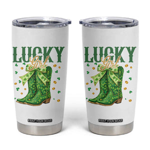 Cowboy St Patrick's Day Tumbler Cup Lucky Girl Boots TS14 White Print Your Wear