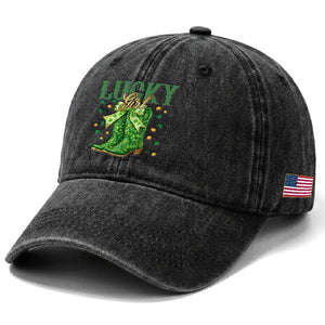Cowboy St Patrick's Day Washed Cotton Baseball Cap Lucky Girl Boots TS14 Print Your Wear
