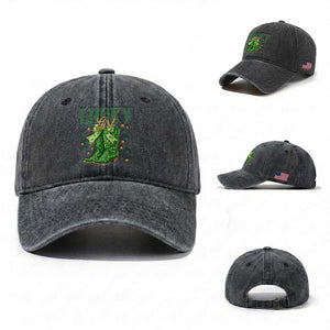 Cowboy St Patrick's Day Washed Cotton Baseball Cap Lucky Girl Boots TS14 Washed Cap Universal Fit Dark Gray Print Your Wear