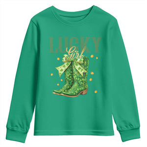 Cowboy St Patrick's Day Youth Sweatshirt Lucky Girl Boots TS14 Irish Green Print Your Wear