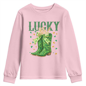 Cowboy St Patrick's Day Youth Sweatshirt Lucky Girl Boots TS14 Light Pink Print Your Wear