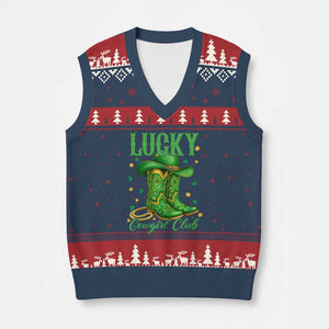 Lucky Cowgirl Club V-Neck Knit Sweater Vest Western Irish Cowboy St Patrick Day TS14 Navy Red Print Your Wear