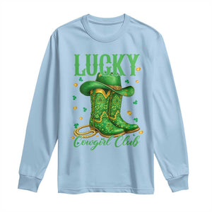 Lucky Cowgirl Club Long Sleeve Shirt Western Irish Cowboy St Patrick Day TS14 Light Blue Print Your Wear