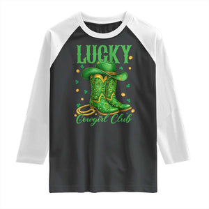 Lucky Cowgirl Club Raglan Shirt Western Irish Cowboy St Patrick Day TS14 Black White Print Your Wear