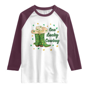 One Lucky Cowboy Raglan Shirt Western Irish Cowboy St Patrick Day TS14 White Maroon Print Your Wear
