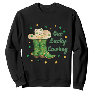 One Lucky Cowboy Sweatshirt Western Irish Cowboy St Patrick Day TS14 Black Print Your Wear