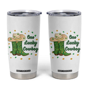 One Lucky Cowboy Tumbler Cup Western Irish Cowboy St Patrick Day TS14 White Print Your Wear