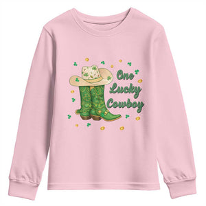 One Lucky Cowboy Youth Sweatshirt Western Irish Cowboy St Patrick Day TS14 Light Pink Print Your Wear