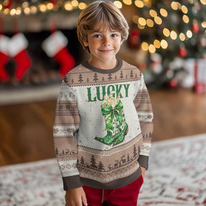 Lucky Cowgirl Ugly Christmas Sweater Western Irish Cowboy St Patrick Day TS14 Mocha Mousse Print Your Wear