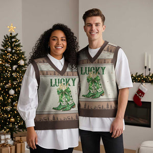 Lucky Cowgirl V-Neck Knit Sweater Vest Western Irish Cowboy St Patrick Day TS14 Mocha Mousse Print Your Wear