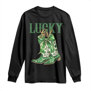 Lucky Cowgirl Long Sleeve Shirt Western Irish Cowboy St Patrick Day TS14 Black Print Your Wear