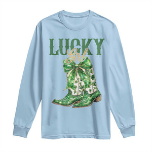 Lucky Cowgirl Long Sleeve Shirt Western Irish Cowboy St Patrick Day TS14 Light Blue Print Your Wear