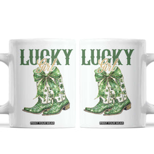 Lucky Cowgirl Coffee Mug Western Irish Cowboy St Patrick Day TS14 White Print Your Wear