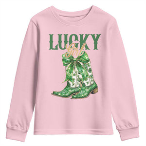 Lucky Cowgirl Youth Sweatshirt Western Irish Cowboy St Patrick Day TS14 Light Pink Print Your Wear