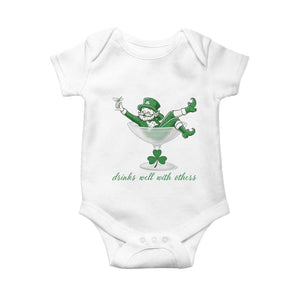 Drink Well With Others Baby Onesie Funny Leprechaun Drinking Green Beer Shamrock TS14 White Print Your Wear