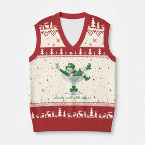 Drink Well With Others V-Neck Knit Sweater Vest Funny Leprechaun Drinking Green Beer Shamrock TS14 Beige Red Print Your Wear