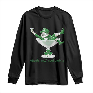 Drink Well With Others Long Sleeve Shirt Funny Leprechaun Drinking Green Beer Shamrock TS14 Black Print Your Wear