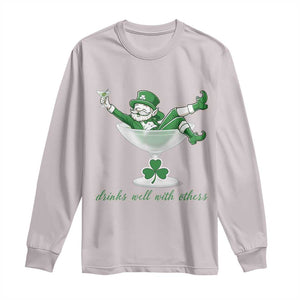Drink Well With Others Long Sleeve Shirt Funny Leprechaun Drinking Green Beer Shamrock TS14 Ice Gray Print Your Wear