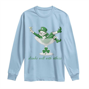 Drink Well With Others Long Sleeve Shirt Funny Leprechaun Drinking Green Beer Shamrock TS14 Light Blue Print Your Wear