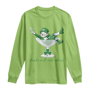 Drink Well With Others Long Sleeve Shirt Funny Leprechaun Drinking Green Beer Shamrock TS14 Lime Print Your Wear