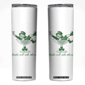 Drink Well With Others Skinny Tumbler Funny Leprechaun Drinking Green Beer Shamrock TS14 White Print Your Wear