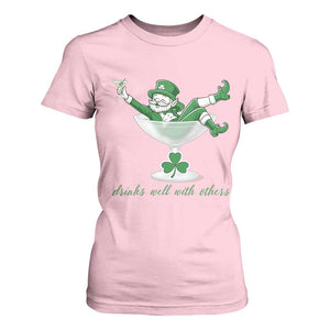 Drink Well With Others T Shirt For Women Funny Leprechaun Drinking Green Beer Shamrock TS14 Light Pink Print Your Wear