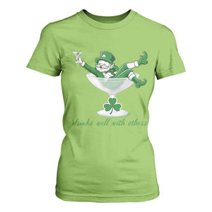 Drink Well With Others T Shirt For Women Funny Leprechaun Drinking Green Beer Shamrock TS14 Lime Print Your Wear