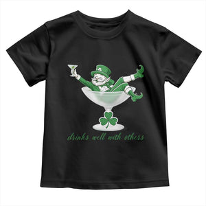Drink Well With Others Toddler T Shirt Funny Leprechaun Drinking Green Beer Shamrock TS14 Black Print Your Wear