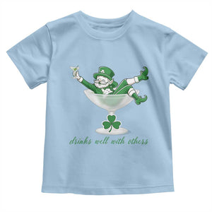 Drink Well With Others Toddler T Shirt Funny Leprechaun Drinking Green Beer Shamrock TS14 Light Blue Print Your Wear