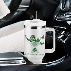 Drink Well With Others Tumbler With Handle Funny Leprechaun Drinking Green Beer Shamrock TS14 Print Your Wear