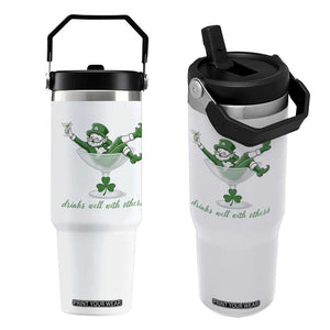 Drink Well With Others Flip Straw Tumbler Funny Leprechaun Drinking Green Beer Shamrock TS14 One Size: 30 oz White Print Your Wear