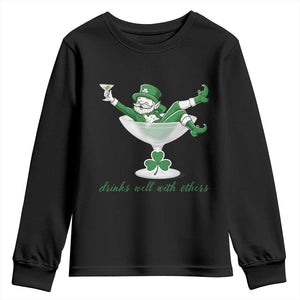 Drink Well With Others Youth Sweatshirt Funny Leprechaun Drinking Green Beer Shamrock TS14 Black Print Your Wear