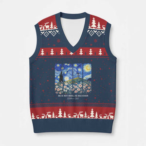 He is Risen V-Neck Knit Sweater Vest Christian Easter Starry Night Van Gogh TS14 Navy Red Print Your Wear