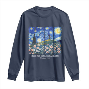 He is Risen Long Sleeve Shirt Christian Easter Starry Night Van Gogh TS14 Navy Print Your Wear