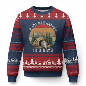 A Lot Can Happen in 3 Days Ugly Christmas Sweater Christian Easter TS14 Navy Red Print Your Wear