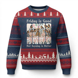 Friday is Good Sunday is Better Ugly Christmas Sweater Christian Jesus Easter TS14 Navy Red Print Your Wear