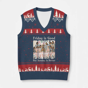 Friday is Good Sunday is Better V-Neck Knit Sweater Vest Christian Jesus Easter TS14 Navy Red Print Your Wear