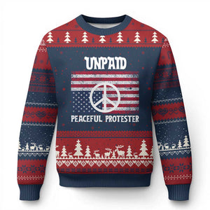 Unpaid Peaceful Protester Ugly Christmas Sweater Peace Sign Anti War Patriotic US Flag TS14 Navy Red Print Your Wear