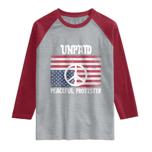 Unpaid Peaceful Protester Raglan Shirt Peace Sign Anti War Patriotic US Flag TS14 Heather Gray Heather Red Print Your Wear