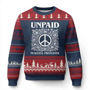 Unpaid Peaceful Protester Ugly Christmas Sweater Political Demonstration TS14 Navy Red Print Your Wear